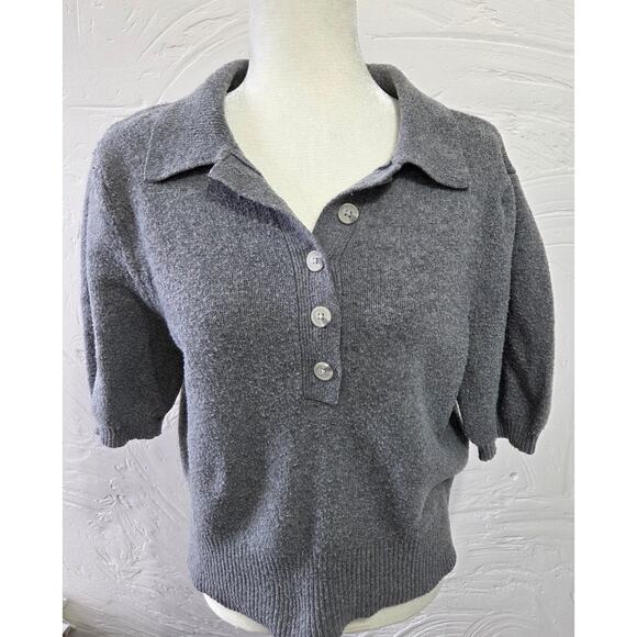 A New Day Grey Short Sleeve Button Collared Sweater Top Woman's Size Small - Picture 1 of 7